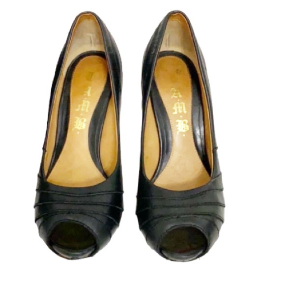 Authentic L.A.M.B. Black leather open toe heels Sz 6.5 - Picture 3 of 8